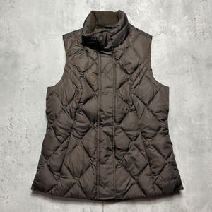 Eddie Bauer Goose Down Puffer Vest Jacket‎ Womens Sz S Brown Quilted Full Zip